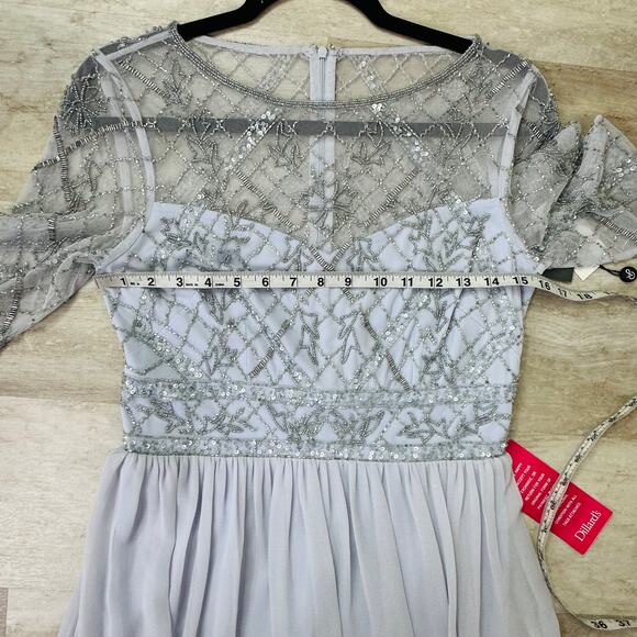 NEW Adrianna Papell Beaded Mesh Chiffon Gown in the Color Sernenity - Picture 8 of 10